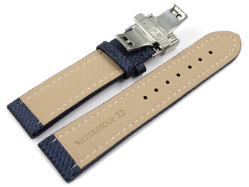 Watch strap padded HighTech textile look blue Butterfly Clasp 18mm Steel