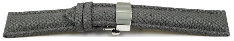 Watch strap padded HighTech textile look light grey Butterfly Clasp 18mm Steel