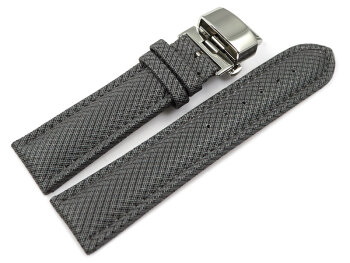 Watch strap padded HighTech textile look light grey Butterfly Clasp 18mm Steel