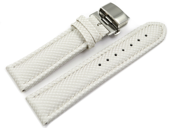 Watch strap padded HighTech textile look white Butterfly Clasp 18mm 20mm 22mm 24mm