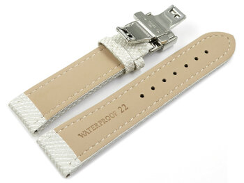 Watch strap padded HighTech textile look white Butterfly Clasp 18mm 20mm 22mm 24mm