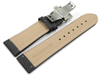 Watch strap padded HighTech textile look dark grey Butterfly Clasp 18mm 20mm 22mm 24mm
