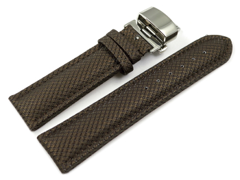 Watch strap padded HighTech textile look brown Butterfly Clasp 18mm 20mm 22mm 24mm