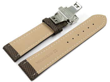 Watch strap padded HighTech textile look brown Butterfly Clasp 18mm 20mm 22mm 24mm