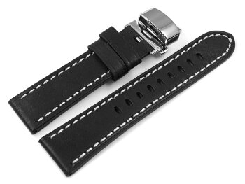 Black Leather Watch Strap Butterfly Clasp Miami without...