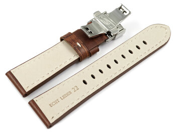 Light BrownLeather Watch Strap Butterfly Clasp Miami without padding 20mm Steel