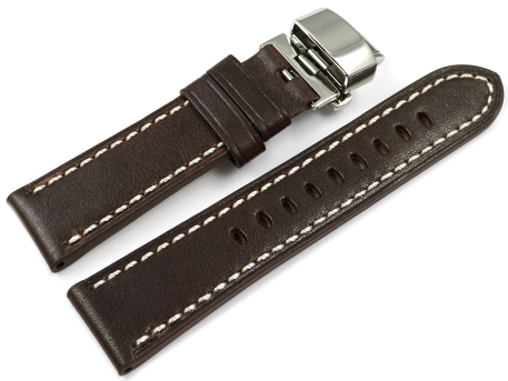 Dark BrownLeather Watch Strap Butterfly Clasp Miami...