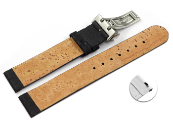 Vegan Quick Release Cork Foldover Clasp Black Watch Strap 12mm 14mm 16mm 18mm 20mm 22mm