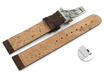 Vegan Quick Release Cork Foldover Clasp Dark Brown Watch Strap 12mm 14mm 16mm 18mm 20mm 22mm