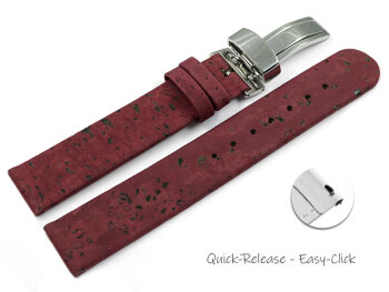 Vegan Quick Release Cork Foldover Clasp Bordeaux Watch Strap 12mm 14mm 16mm 18mm 20mm 22mm