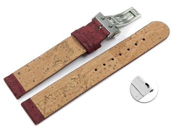 Vegan Quick Release Cork Foldover Clasp Bordeaux Watch Strap 12mm 14mm 16mm 18mm 20mm 22mm