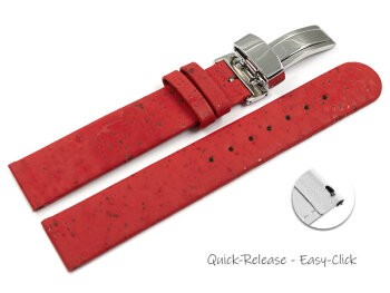 Vegan Quick Release Cork Foldover Clasp Red Watch Strap 12mm 14mm 16mm 18mm 20mm 22mm