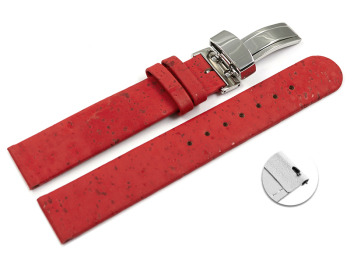 Vegan Quick Release Cork Foldover Clasp Red Watch Strap...