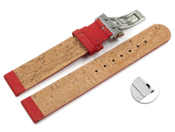 Vegan Quick Release Cork Foldover Clasp Red Watch Strap 12mm 14mm 16mm 18mm 20mm 22mm