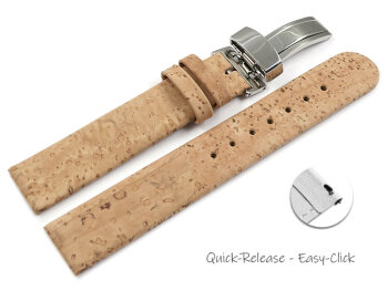 Vegan Quick Release Cork Foldover Clasp Nature Watch Strap 18mm Steel