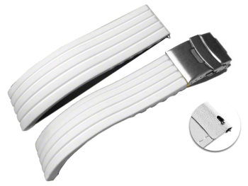 Quick Release Deployment clasp Silicone Rubber Stripes Waterproof white 18mm 20mm 22mm 24mm