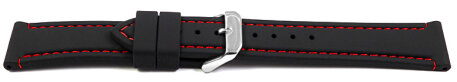 Quick Release Black Silicone Watch Strap with Red Stitching 18mm 20mm 22mm 24mm