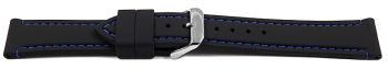 Quick Release Black Silicone Watch Strap with Blue Stitching 18mm 20mm 22mm 24mm