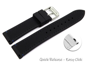 Quick Release Black Silicone Watch Strap with Blue Stitching 18mm 20mm 22mm 24mm