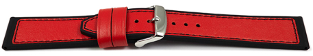 Red Black Silicone Leather Hybrid Watch Strap 18mm 20mm 22mm