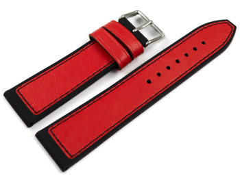 Red Black Silicone Leather Hybrid Watch Strap 18mm 20mm 22mm