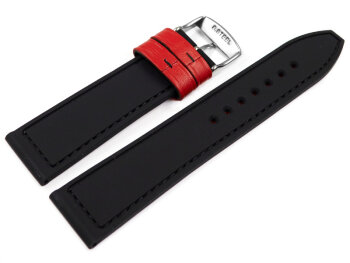 Red Black Silicone Leather Hybrid Watch Strap 18mm 20mm 22mm