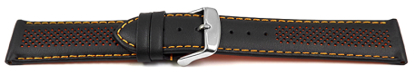 Two-coloured Black-Orange Perforated Leather Watch Strap 18mm 20mm 22mm