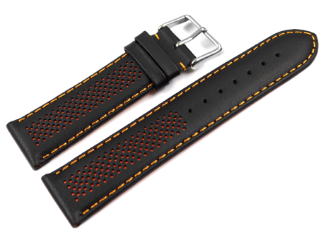 Two-coloured Black-Orange Perforated Leather Watch Strap...