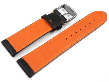 Two-coloured Black-Orange Perforated Leather Watch Strap 18mm 20mm 22mm