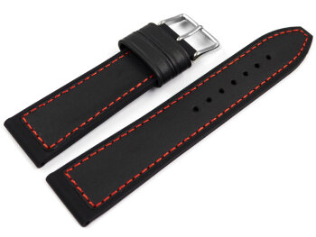 Black Silicone Leather Hybrid Watch Strap with red stitch...