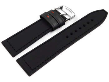 Black Silicone Leather Hybrid Watch Strap with red stitch 18mm 20mm 22mm