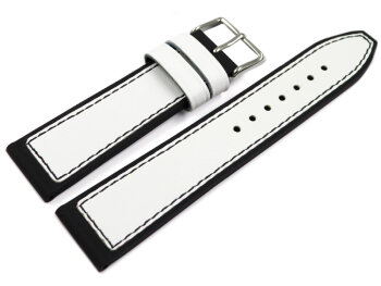 White Black Silicone Leather Hybrid Watch Strap 18mm 20mm...