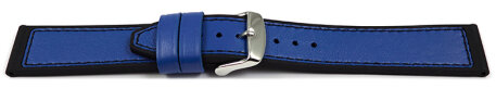 Blue Black Silicone Leather Hybrid Watch Strap 18mm 20mm 22mm