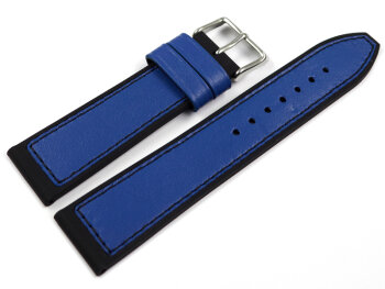 Blue Black Silicone Leather Hybrid Watch Strap 18mm 20mm...
