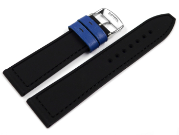 Blue Black Silicone Leather Hybrid Watch Strap 18mm 20mm 22mm