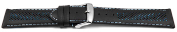 Two-coloured Black-Light blue Perforated Leather Watch Strap 18mm 20mm 22mm