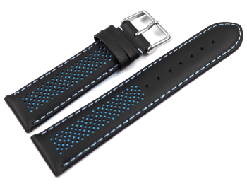 Two-coloured Black-Light blue Perforated Leather Watch Strap 18mm 20mm 22mm