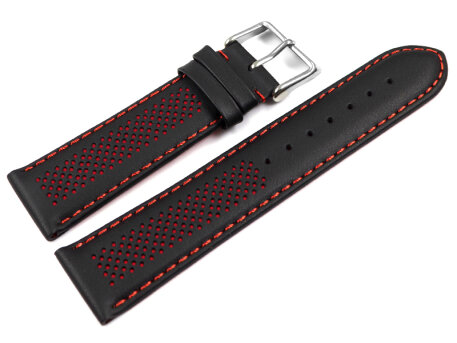 Two-coloured Black-Red Perforated Leather Watch Strap...