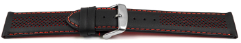 Two-coloured Black-Red Perforated Leather Watch Strap...