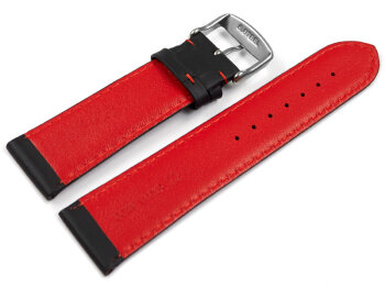 Two-coloured Black-Red Perforated Leather Watch Strap 18mm 20mm 22mm