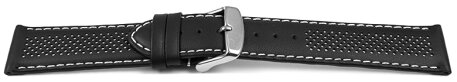 Two-coloured Black-White Perforated Leather Watch Strap 18mm 20mm 22mm