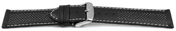 Two-coloured Black-White Perforated Leather Watch Strap...