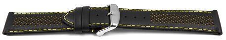 Two-coloured Black-Yellow Perforated Leather Watch Strap 18mm 20mm 22mm