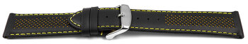 Two-coloured Black-Yellow Perforated Leather Watch Strap...
