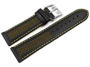 Two-coloured Black-Yellow Perforated Leather Watch Strap...