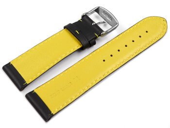 Two-coloured Black-Yellow Perforated Leather Watch Strap 18mm 20mm 22mm