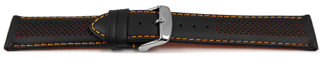 Two-coloured Black-Orange Perforated Leather Watch Strap 18mm Steel