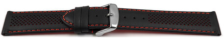 Two-coloured Black-Red Perforated Leather Watch Strap 20mm Steel