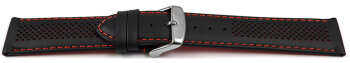 Two-coloured Black-Red Perforated Leather Watch Strap 22mm Steel