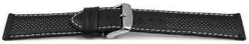 Two-coloured Black-White Perforated Leather Watch Strap 18mm Steel